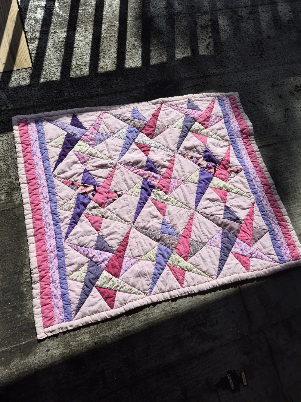 Handmade Pink & Purple Patchwork  Throw Blanket Quilt